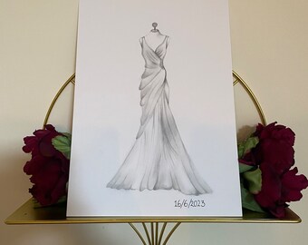OPENING OFFER* Hand drawn personalised wedding dress pencil drawing