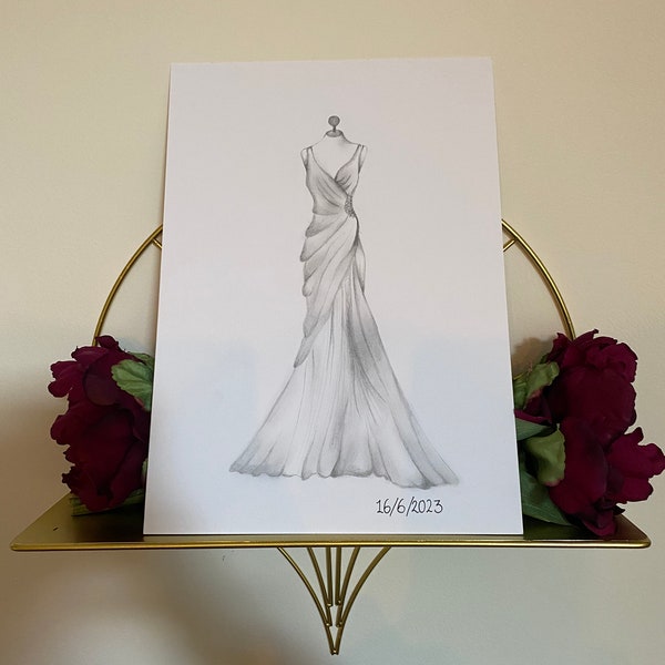 OPENING OFFER* Hand drawn personalised wedding dress pencil drawing