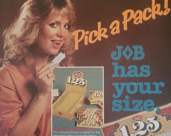 Papeles para cigarrillos JOB - Anuncio vintage de los años 70 - Original, coleccionable, página de revista - Impresión de póster, decoración de pared retro genial para el hogar.