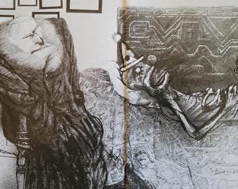 Ilustración de Sigmund Freud de Ralph Steadman de la década de 1970: decoración vintage para la pared de la cueva del hombre.