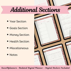 Undated Digital Planner, Goodnotes, Noteshelf, iPad Planner, Portrait Planner, Digital Stickers, Weekly Planner, Pink Floral Planner image 5