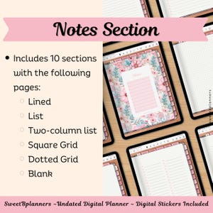 Undated Digital Planner, Goodnotes, Noteshelf, iPad Planner, Portrait Planner, Digital Stickers, Weekly Planner, Pink Floral Planner image 6