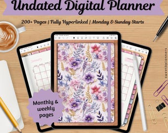 Undated Digital Planner, Goodnotes, Noteshelf, iPad Planner, Portrait Planner, Digital Stickers, Weekly Planner