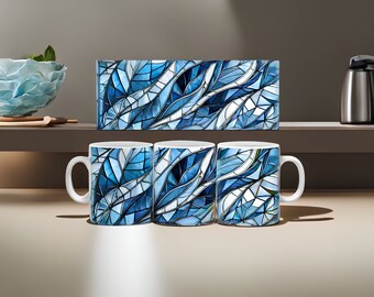 Einzigartiges gefiedertes Buntglasbecher-Design, lebendige Blautöne Bechersublimation, hochwertiger Becher, moderne und stilvolle Becherverpackung, begrenzt