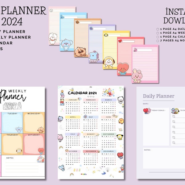 BTS Planner | Bts planner set | Bts Daily Planner | Bts Weekly Planner | Bts Calendar |Bts notes| bt21 planner |bts sticker| Digital dowload