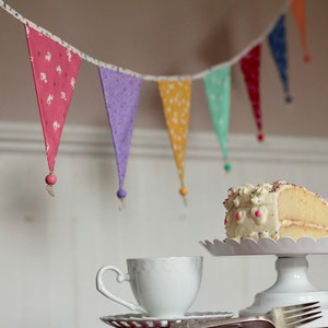 Birthday Bunting Floral Rainbow Fabric
