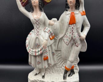 Antique Staffordshire Flat back Couple. 19th Century Earthenware Ware