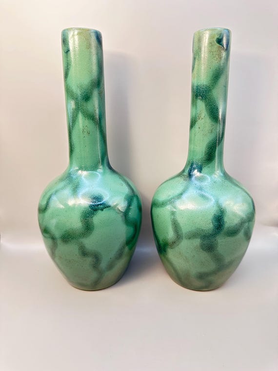 Pair of Vintage Green Denby Pottery Vases