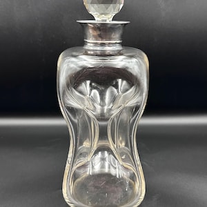 Antique Art Deco Silver Mount Waisted Decanter. Hallmarked Silver Collar