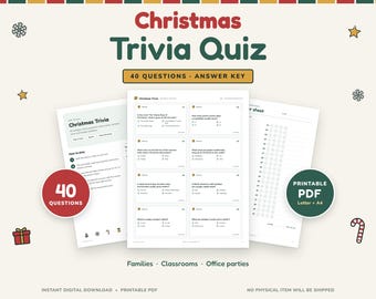 クリスマス雑学クイズ、40問、ホリデーパーティーゲーム（PDFダウンロード）