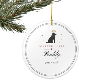 Dog Memorial Ornament, Personalized Name Christmas Keepsake, Pet Loss Sympathy Gift, Rainbow Bridge