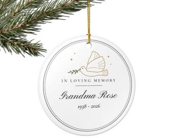 In Loving Memory Ornament, Personalized Name Christmas Memorial Keepsake, White Dove, Bereavement Sympathy Gift