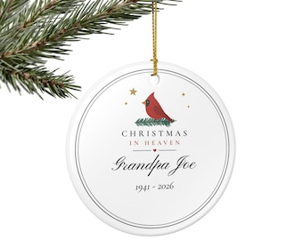 Christmas in Heaven Ornament, Personalized Name Memorial Keepsake, Red Cardinal, Bereavement Sympathy Gift