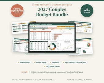 2027 Couples Budget Bundle, Wedding, Debt, Cash Envelopes (Excel/Google Sheets)