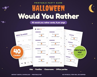 ハロウィン「どっちを選ぶ？」カード、印刷可能なパーティーゲーム40枚（PDF）