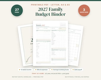 2027 Family Budget Binder Printable, Monthly Planner PDF, Bill, Expense, Savings and Debt Tracker