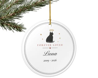 Cat Memorial Ornament, Personalized Name Christmas Keepsake, Pet Loss Sympathy Gift, In Loving Memory
