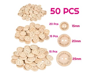 50 PCS Handmade With Love Buttons Wood Made With Love Buttons for Sewing Crocheting Knitting Scrapbooking Craft Projects Amigurumi Buttons