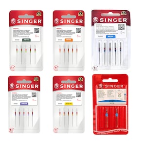 Aghi per macchine da cucire Singer 2020 per tessuti Aghi per macchine da cucire Singer universali assortiti 70/10, 80/12, 90/14, 100/16, 110/18, gemelli