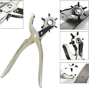 Leather Hole Punch Tool For Belt Hole Puncher Hand Pliers Adjustable 6 Multi-hole Sizes Canvas Plastics Textiles for adding holes onto Bags