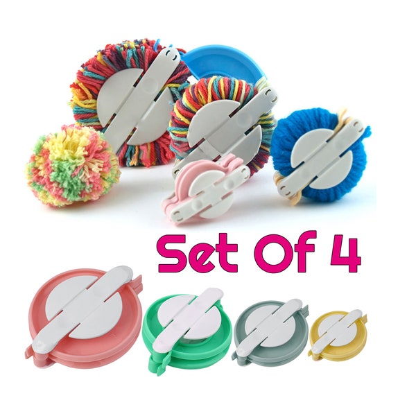 4 Sizes Pom-Pom Maker for DIY Pom Poms 4 Pcs Pom-Pom Making kit Full set of pompom makers includes 4 sizes Wind cut tie fluff Crochet Tool