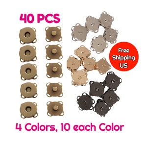 40 PCS Sew-on magnetic snaps 18mm for handbag clasp button metal purse snap clause for making bag snap-in square base quick release snaps