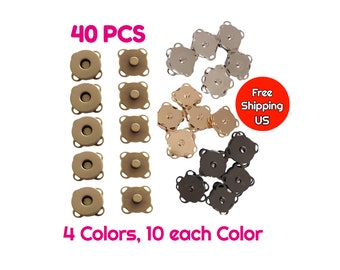 40 PCS Sew-on magnetic snaps 18mm for handbag clasp button metal purse snap clause for making bag snap-in square base quick release snaps
