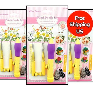 3 PCS Mina Carin Punch Needle Set 3 Size Beginner Punch Knitting Needle Tool For Adult Punch Needle Embroidery Kit Punch Adjustable Needle