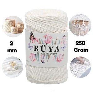 Baumwoll-Makramee-Schnur in Creme für die Taschenherstellung Weiches, 100% recyceltes Makramee-Seil für Läufer Suupla, Wandverzierung, Teppiche 2 mm, 250 Gramm