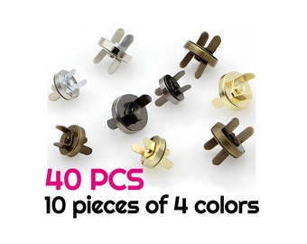 40 PCS Mix Color Magnetic Snaps 18mm For Handbag Clasp Button Metal Purse Snap Clause For Making Bag Snap-in Square Base Quick Release Snaps
