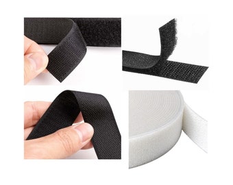 Sew-on Hook and Loop Fastening Tape Black or White Sew on Hook and Loop Tape Nylon Fabric Non Adhesive Fastener Interlocking Back Strips