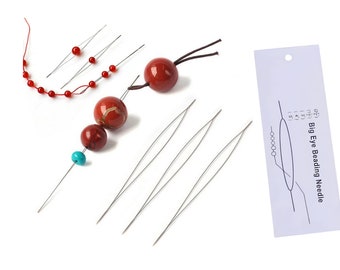Aguja de acero inoxidable con ojo grande para tejer cuentas, herramientas para bordar cuentas, apertura para joyería, abalorios, aguja para abalorios