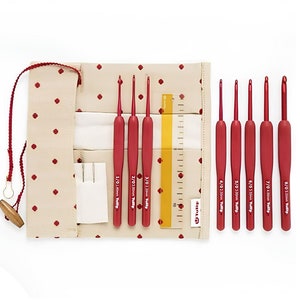 Tulip ETIMO Red Cushion Grip Crochet 8 PCS Hook Set Crochet Hook Set For Amigurumi Hooks For Crochet Hook 1.80 - 5.00 mm (TED-001e)