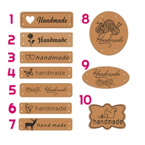  Flat Handmade Leather Label - Mod. C2 - Tags for Handmade  Items, Leather Clothing Labels, Crochet Tags Knitting Labels (Standard Text  - 15 Pieces)