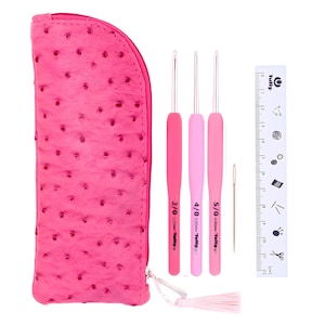 Crochet hook set of 3 for amigurumi hook tulip etimo rose pink hook for crochet hook for beginners ergonomic crochet needle set with bag