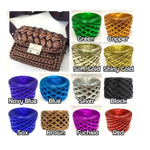 Metallic Leather T-shirt Yarn for Bags and Purses Leather looking Yarn for Crochet Bag Yarn Leather Yarn DIY Knitted bag Handmade Bag