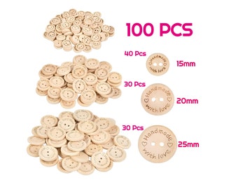 100 PCS Handmade With Love Buttons Wood Made With Love Buttons for Sewing Crocheting Knitting Scrapbooking Craft Projects Amigurumi Buttons