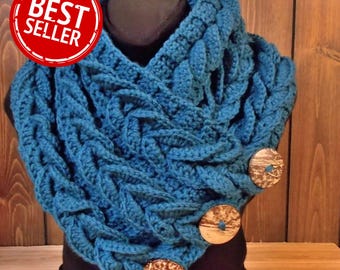 Teal Blue Braided Cowl Scarf: **MADE TO ORDER**