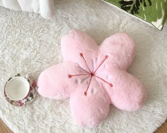 Peluche fleur rose Sakura Kawaii - coussin fleurs de cerisier, oreiller Sakura, coussins, coussin maison nature, décoration de chambre de filles, coussin