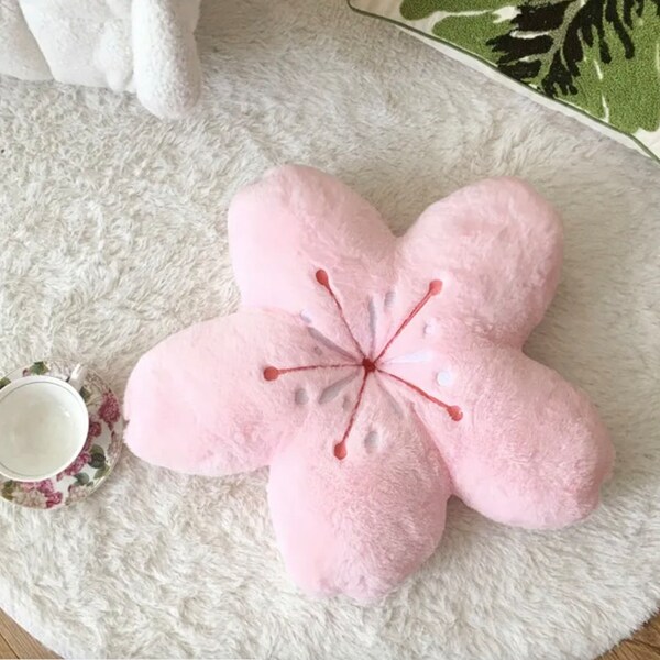 Peluche fleur rose Sakura Kawaii - coussin fleurs de cerisier, oreiller Sakura, coussins, coussin maison nature, décoration de chambre de filles, coussin