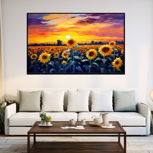 Sunflower Delight, Sunflowers Field At Sunrise, Sunflower Field Oil Painting   Countryside Oil Painting, Warm Bright Tones, Digital Download