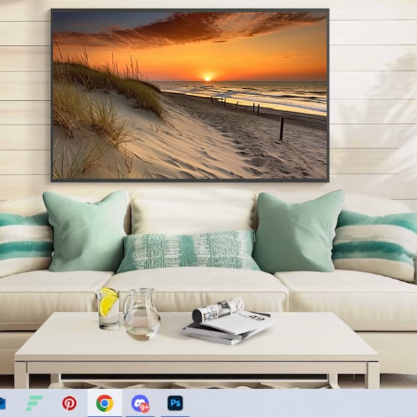 Sunrise Sunset Beach beach art, sunset wall art, digital print download,  sunset photo, Waves Rush Shore Photo Wallpaper Digital Download