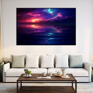 Sun Spectrum Strand Zonsondergang Afdrukbare Oceaan Zonsondergang Blauw Blush Roze Print Zee Zonsopgang Poster Zeegezicht Kustmuur Decor Kust Golf Print