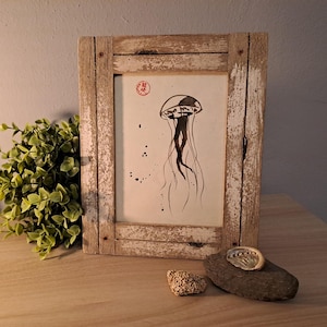Medusa Sumi-e - Dipinto a Inchiostro 15 x 20, cornice in Legno