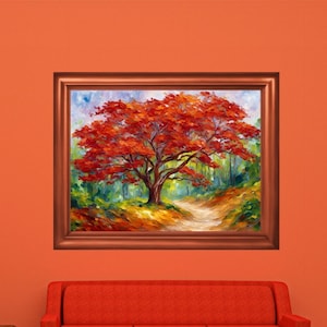 A striking red and orange flowering Royal Poinciana Tree, digital download, Digital wall art, nature wall art, abstract art, modern wall art