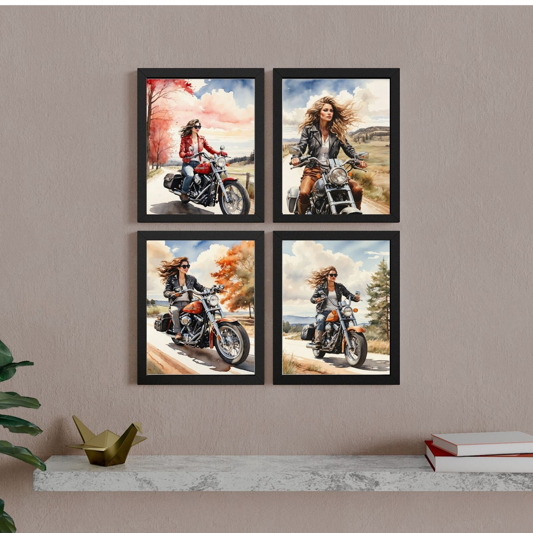 Born to Ride, Watercolor Poster, Wall Art, Bundle of Four, Motorcycle ...