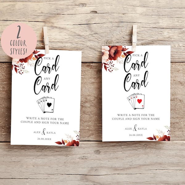 Pick a Card Guest Book Sign, Custom Playing Cards Wedding Guest Book, Terracotta, Please Sign, Editable Wedding Template, Instant,TTKP004