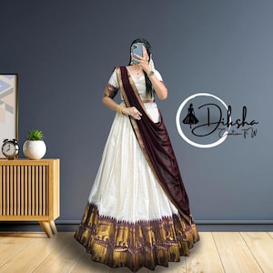 White Lehenga Choli with Dupatta: Zari Weaving Indian Half Saree