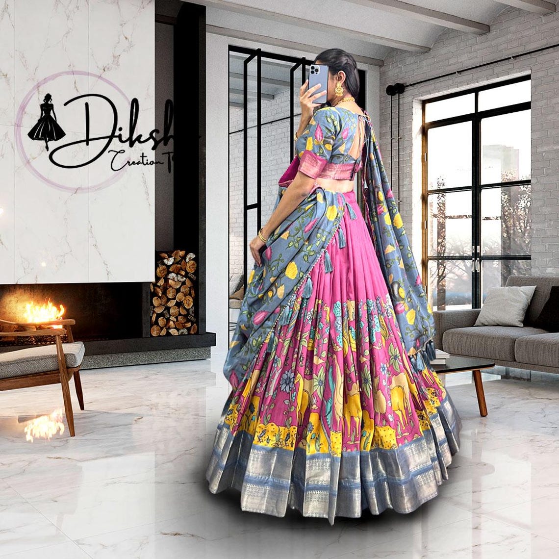 Kalamkari Cotton Lehenga Choli with Dupatta – Elegant & Comfortable