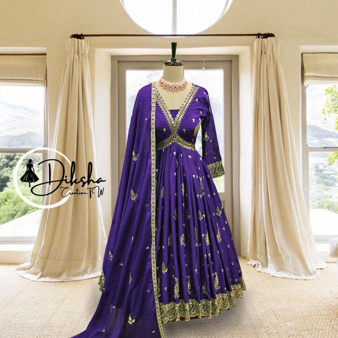 Gaurangi Purple Chinon Embroidered Anarkali Gown Set